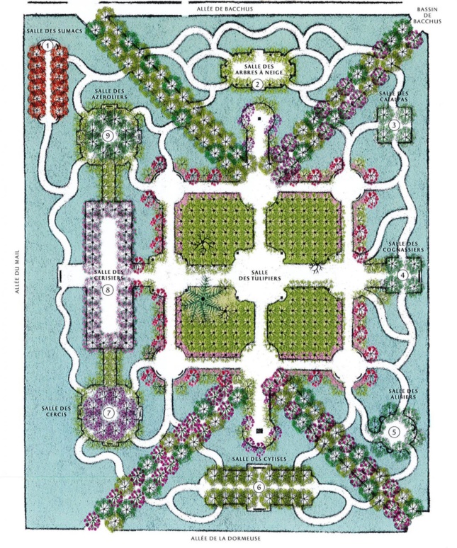 Site map of ornate park with square at its center