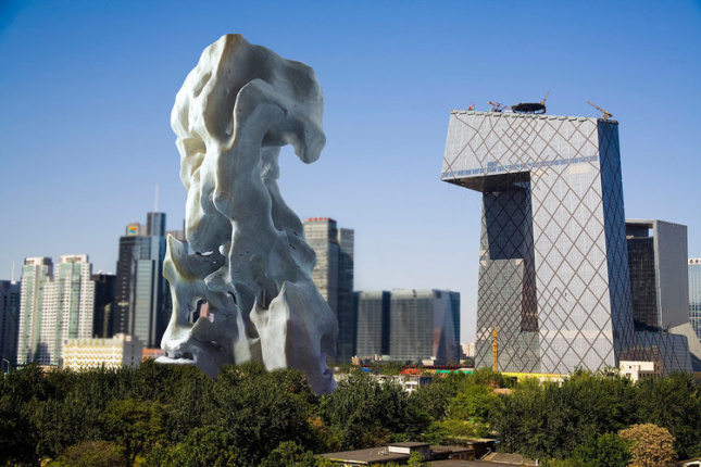 Rendering of a sculpture intended to imitate a skyscraper