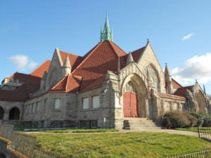 The Third Presbyterian Church, Gothic Revival building with low stone walls