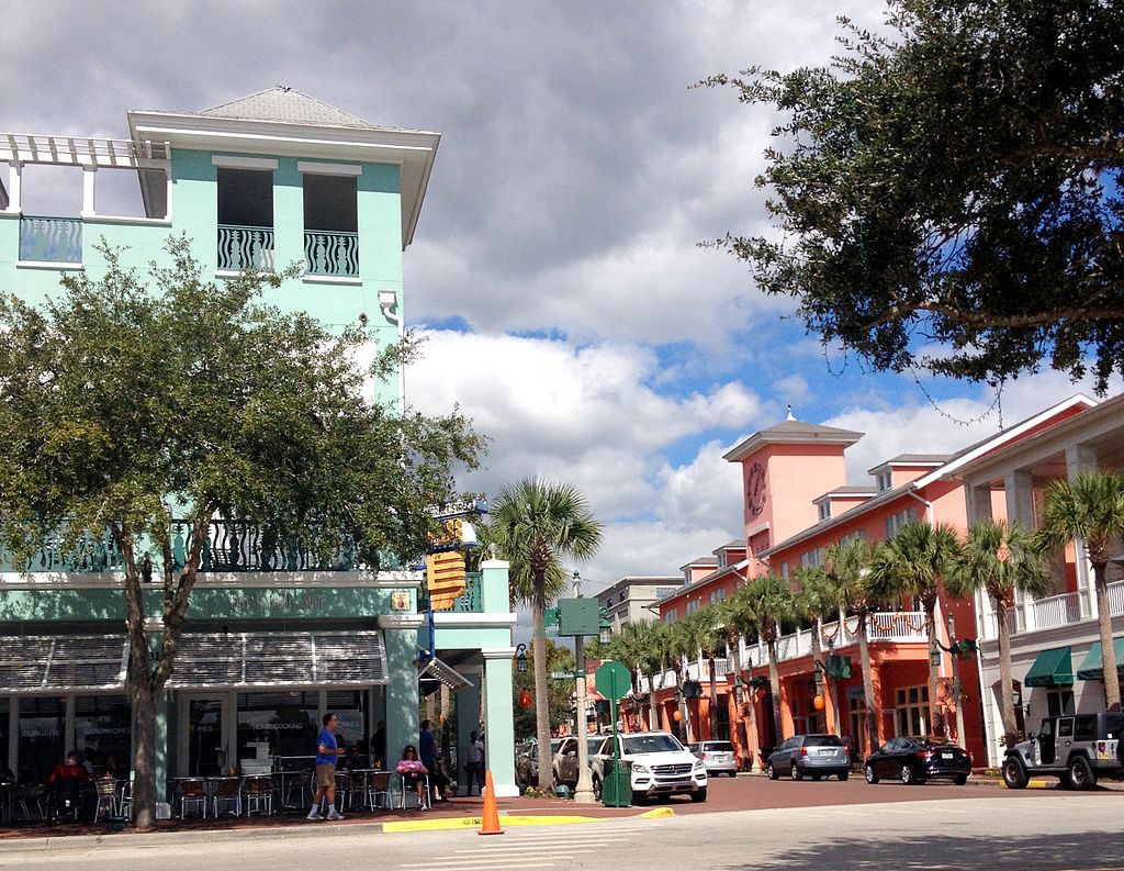 a cloudy day in Celebration, Florida, designed by Jaquelin Taylor Robertson and Robert A.M. Stern