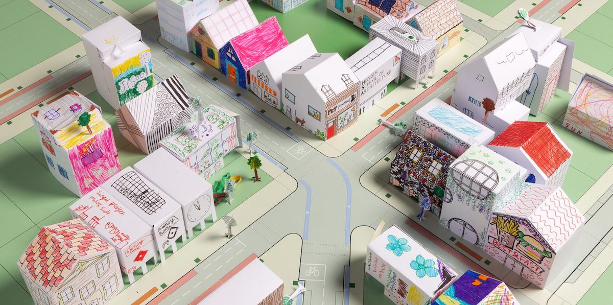 a neighborhood of paper houses, one part of Foster + Partners’ online workshops