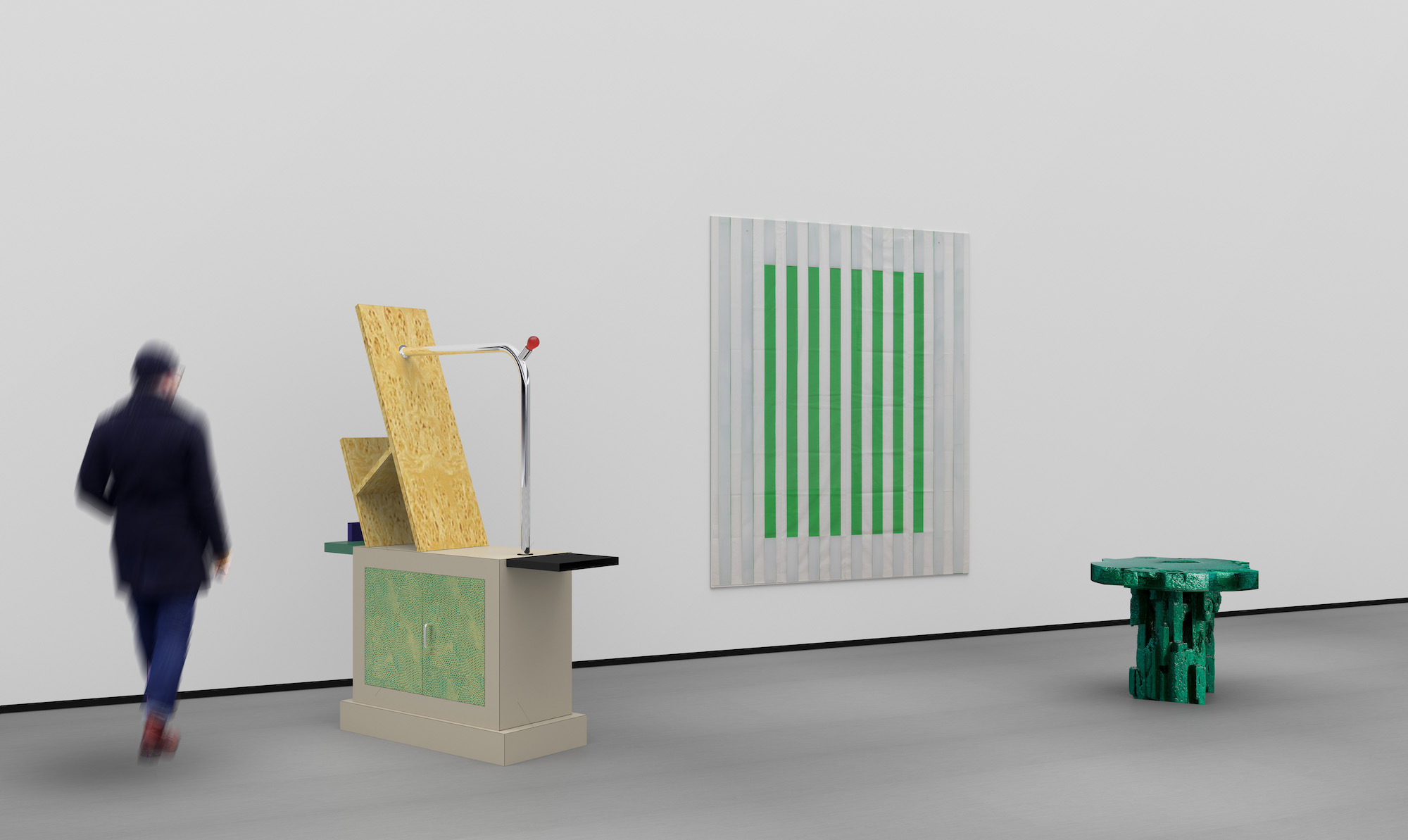 A collective design showroom with green stripes