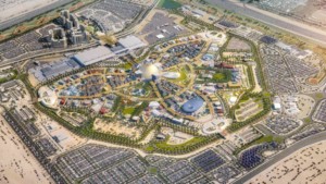 Aerial rendering of the Expo 2020 Dubai grounds
