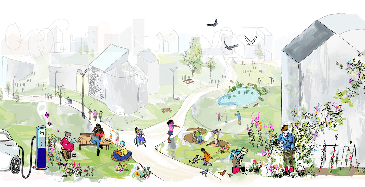illustration of people in a park