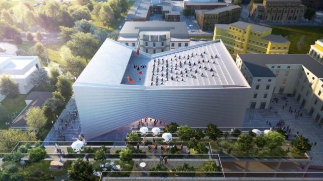 illustration of a planned cultural center in albania, replacing the National Theatre of Albania