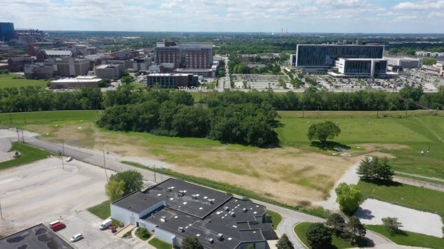 aerial view of the site of a future bridge in indianpolis