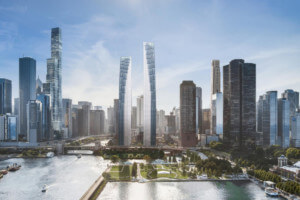 two proposed apartment towers emerge from the chicago skyline