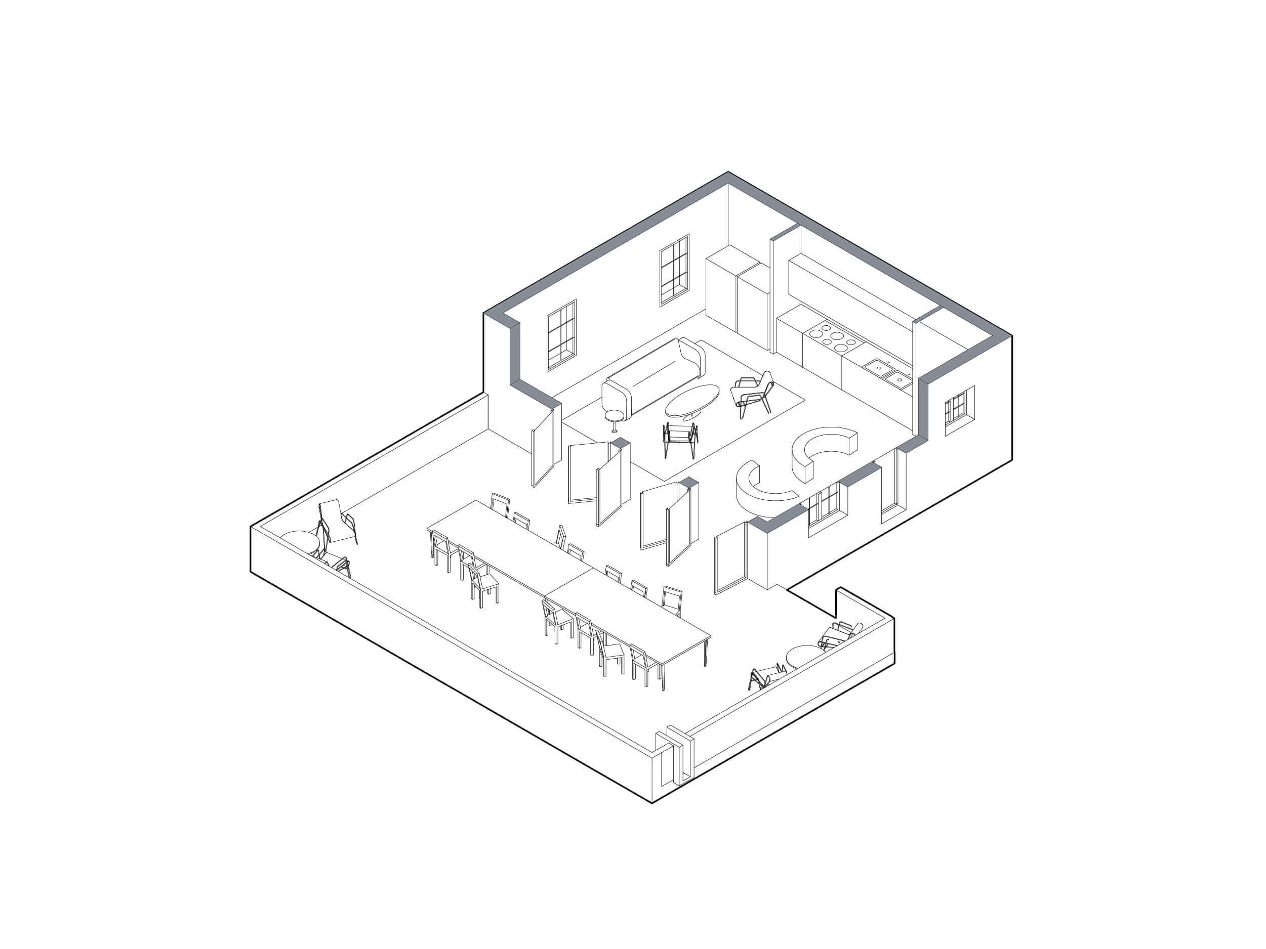Axonometric detail drawing of a housing project