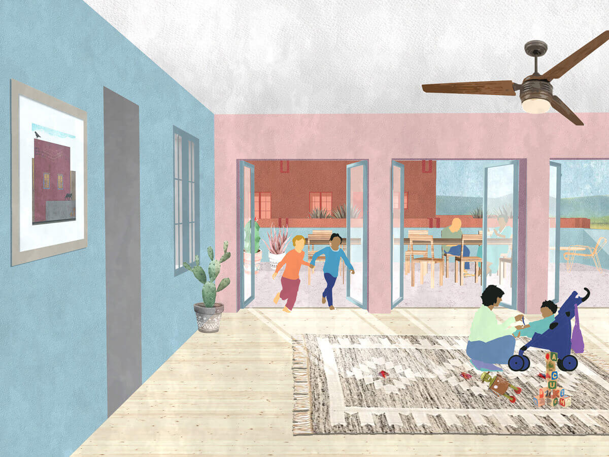 Rendering of an interior space with children