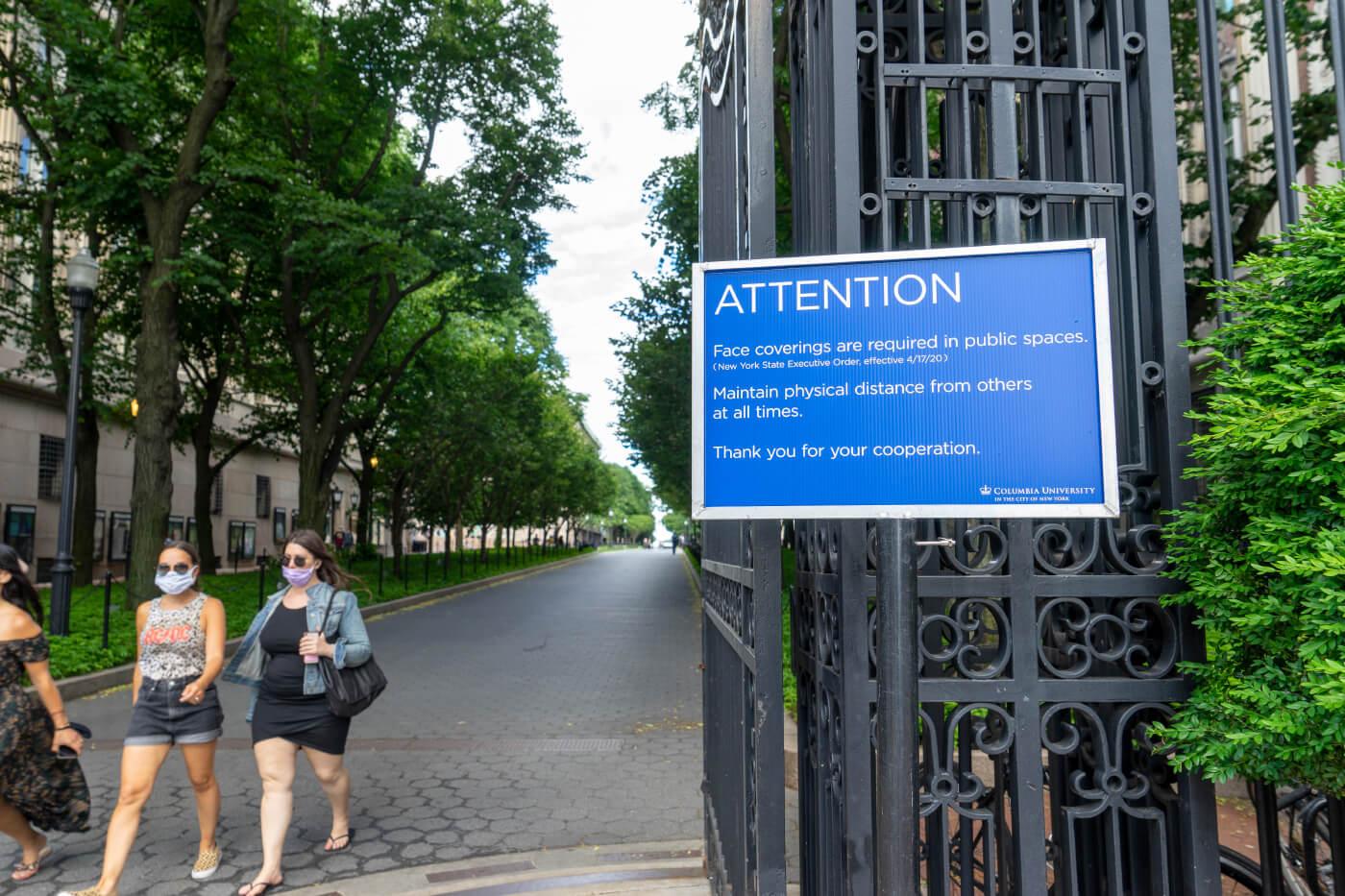Columbia university with a sign explaining it's closed because of coronavirus, as have many architecture schools