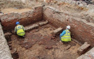 an archaelogical excavation site in london for the Red Lion