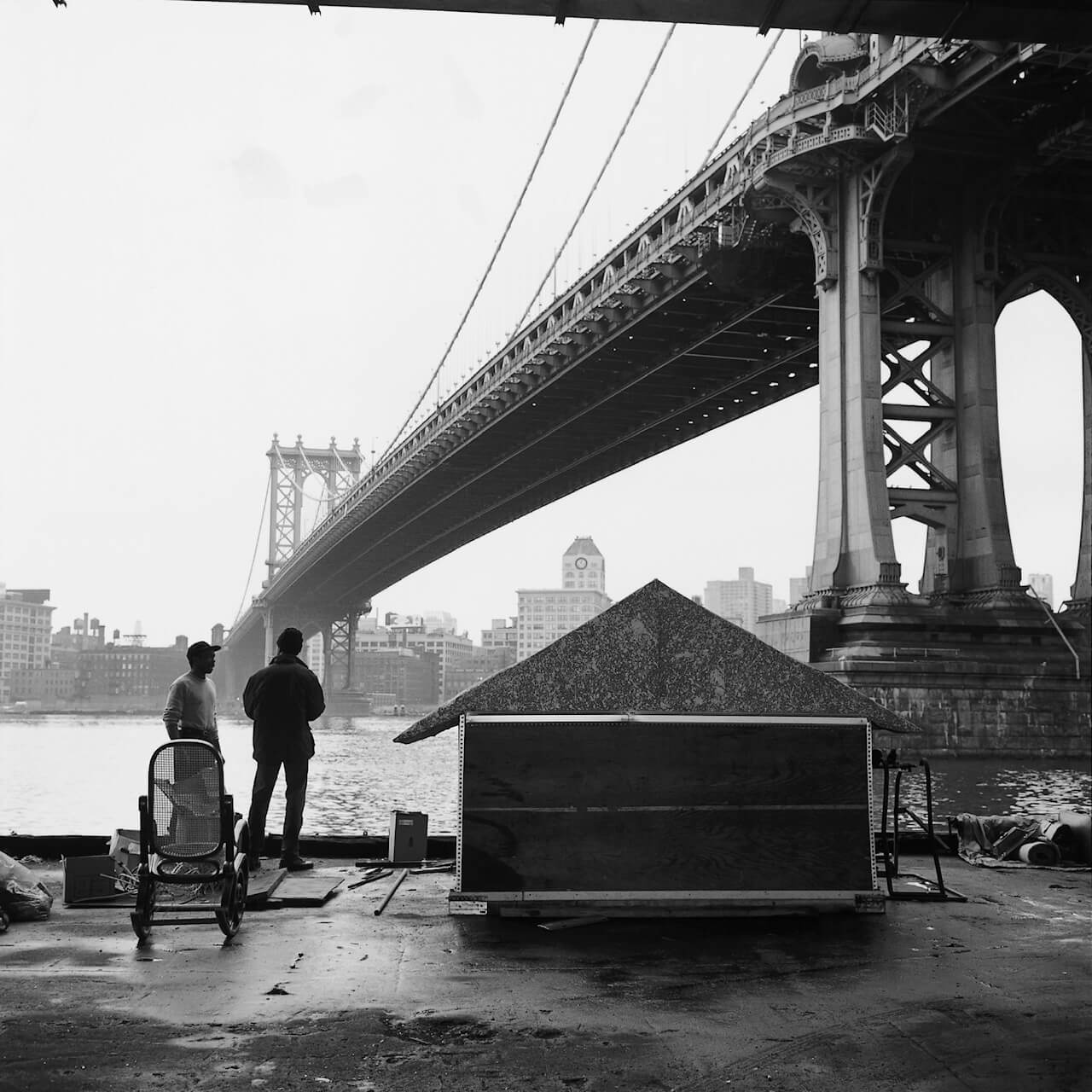 A black and white photo of a bridge by Margaret Morton