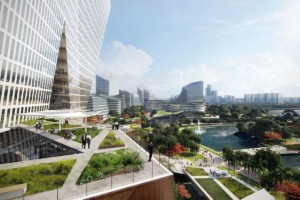 illustration of planned smart net city city for Shenzhen, China