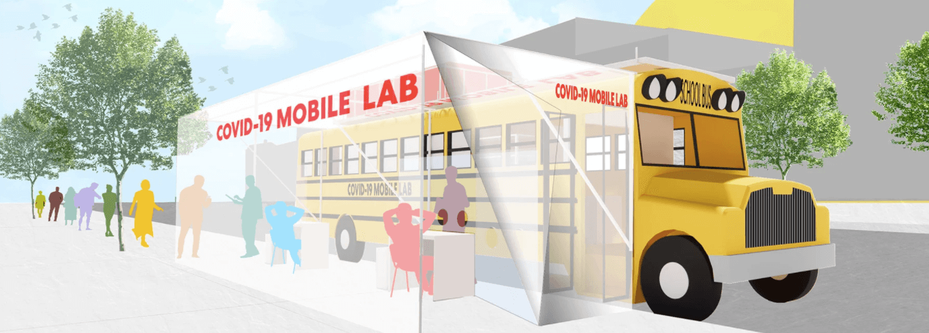 a school bus converted into a mobile testing lab