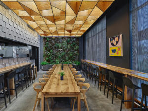 A Marlon Blackwell-designed ramen restaurant with a plywood ceiling