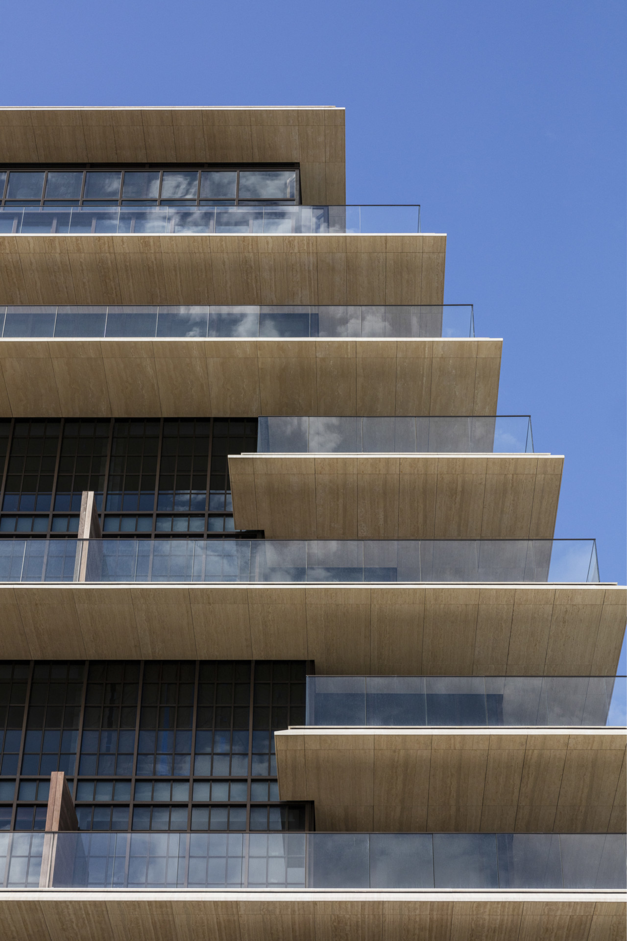Detail image of the balconies highlighting varying sizes