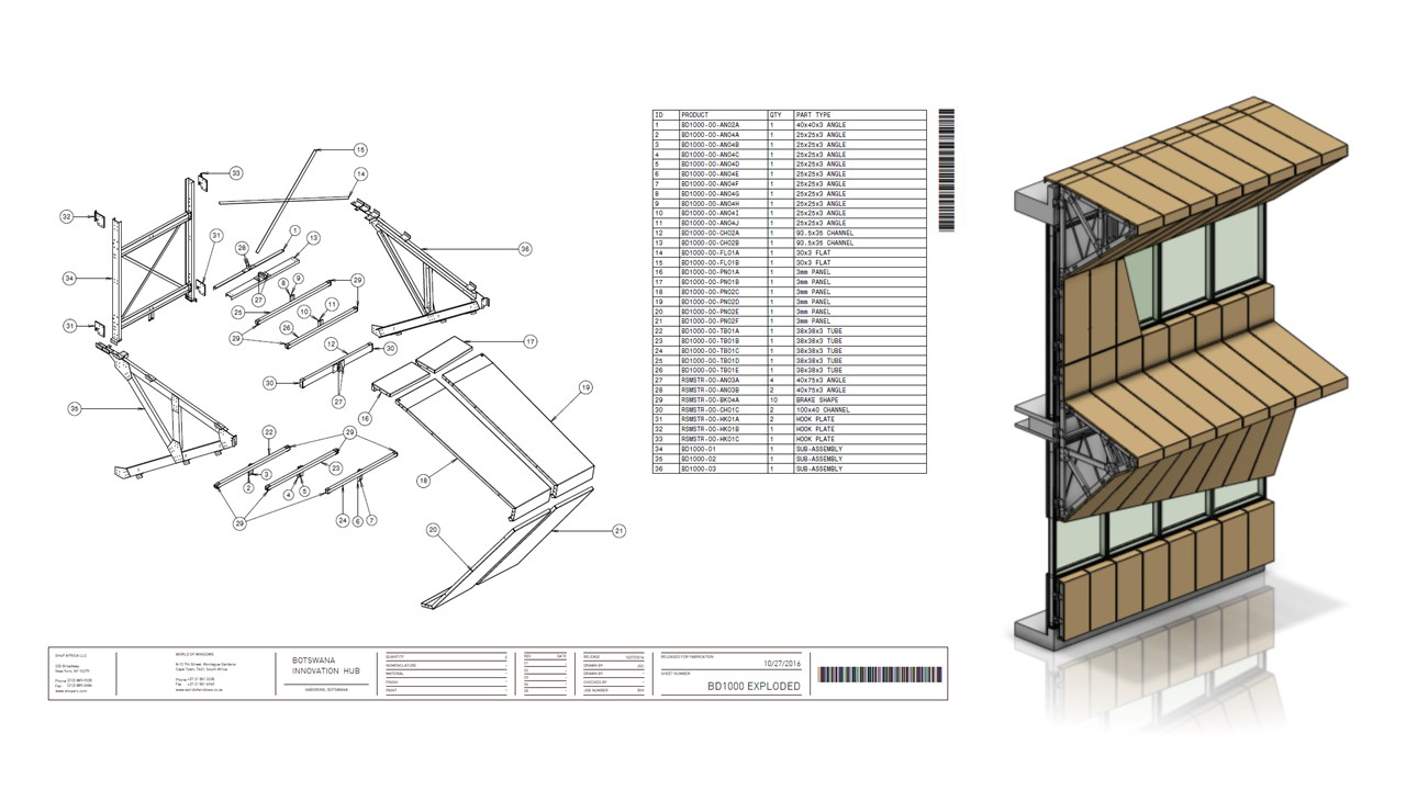 Axonometric drawing of the facade assembly instructions