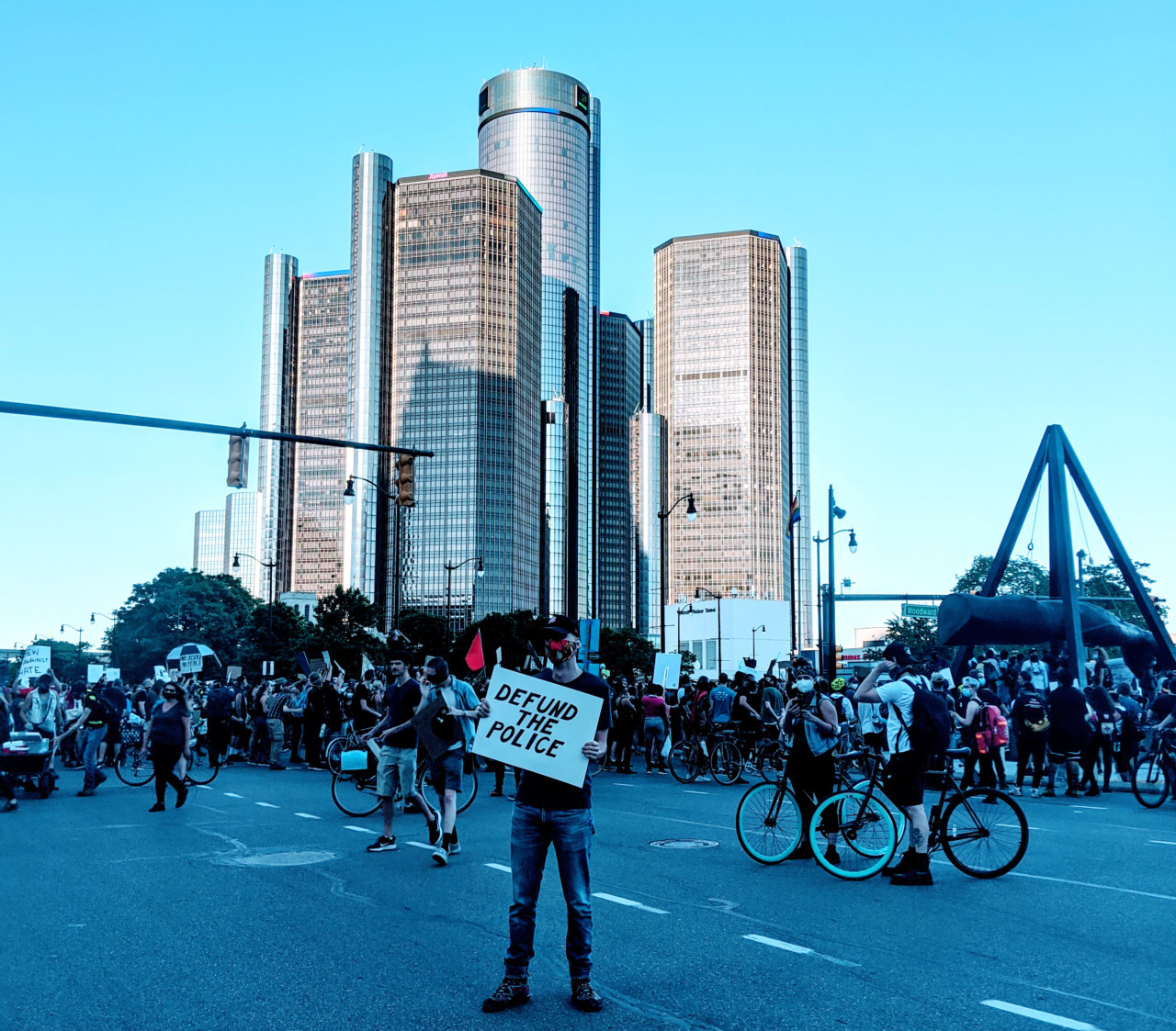 Photo of a protestor in Detroit