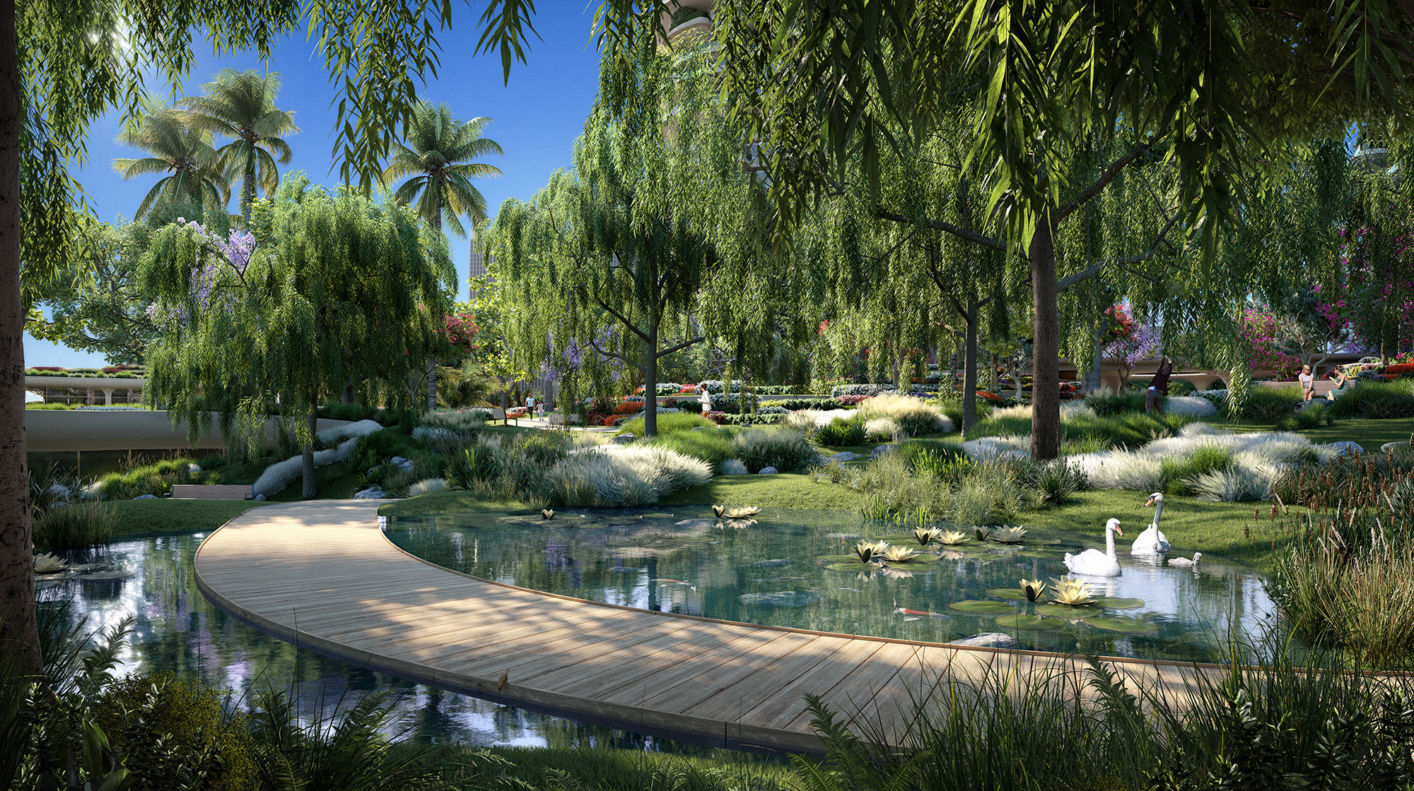 Illustration of gardens at One Beverly Hills complex