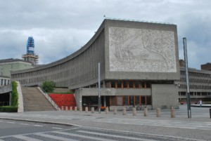 Picasso mural at Y-block in Oslo, a long brutalist building
