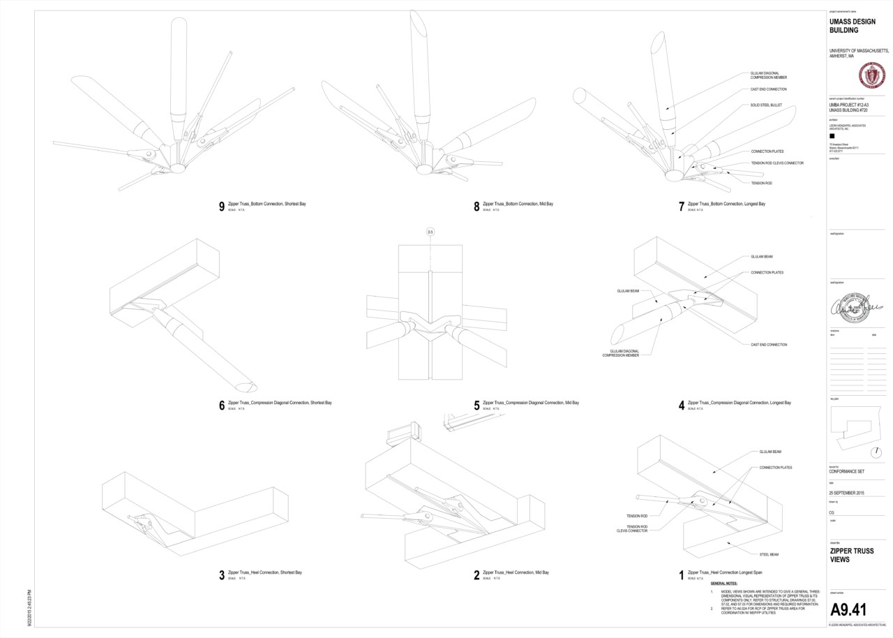 Detailed diagram of the zipper truss system and its components