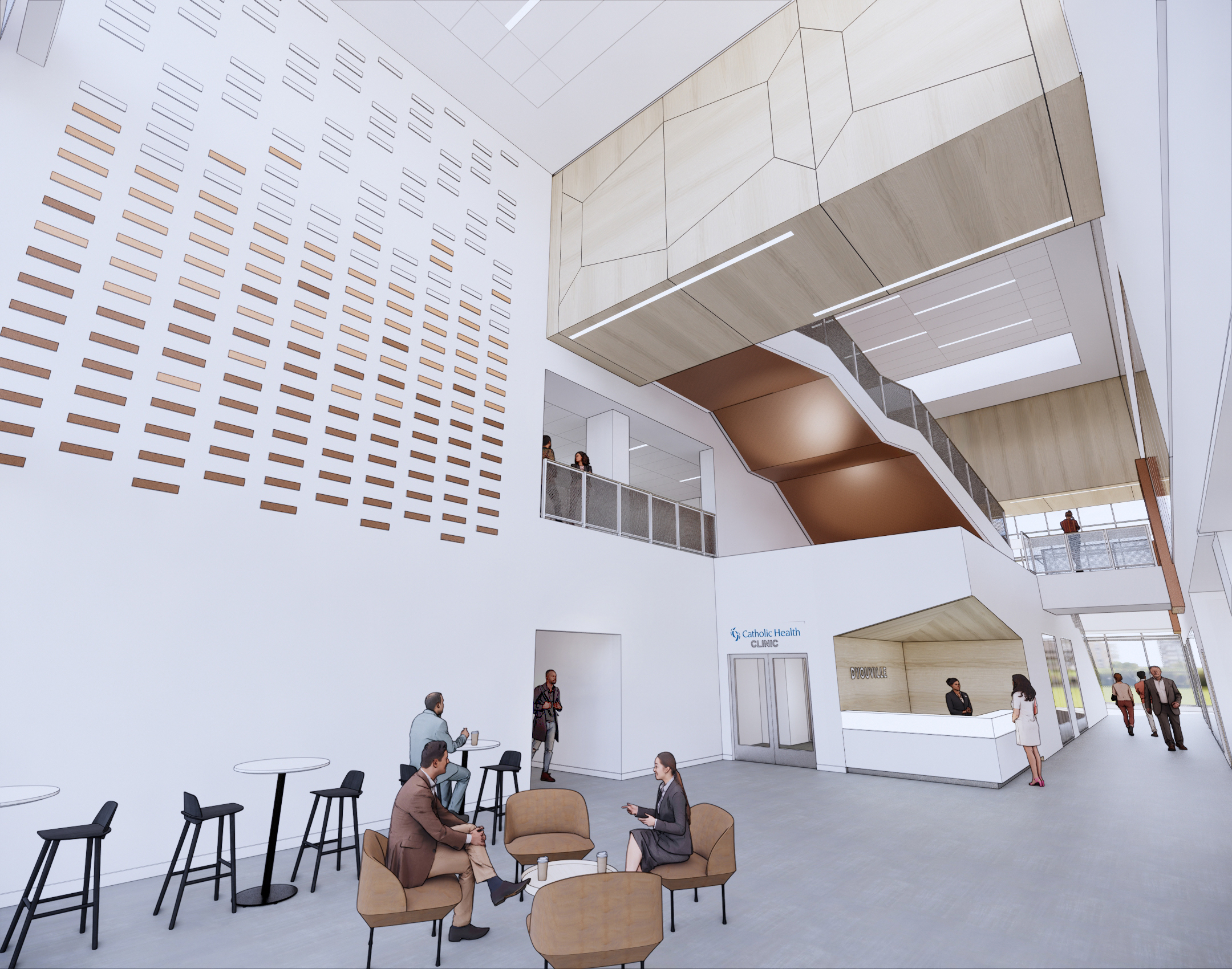illustration of a health facility lobby/atrium