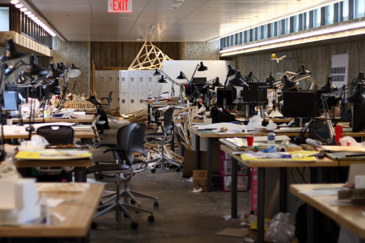 Photo of desks at the Yale School of Architecture
