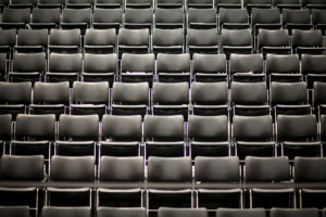 empty seats in a lecture hall; this year fall lectures will be held online