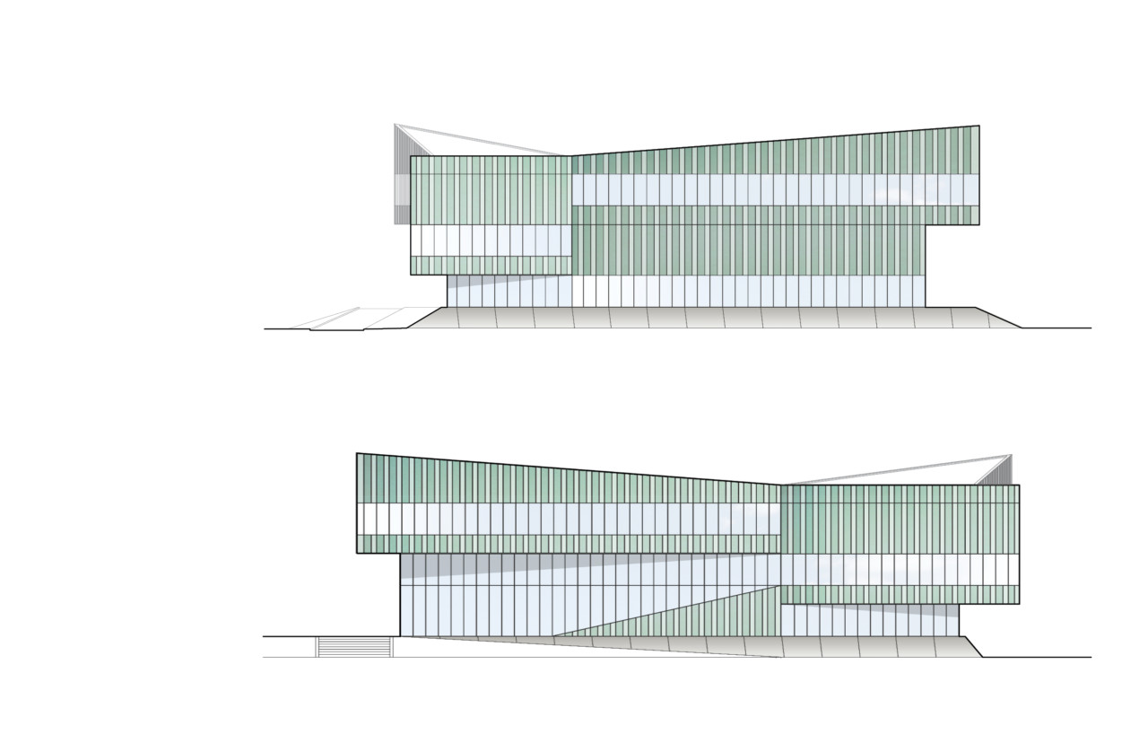 Diagram of The Commons showing the faceted nature of the facade across the elevations