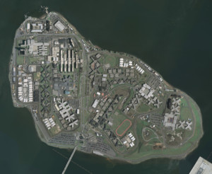 Aerial survey of Rikers Island, showing different jail buildings