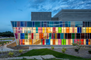 colorful glass wall at Omaha VA Ambulatory Care Center