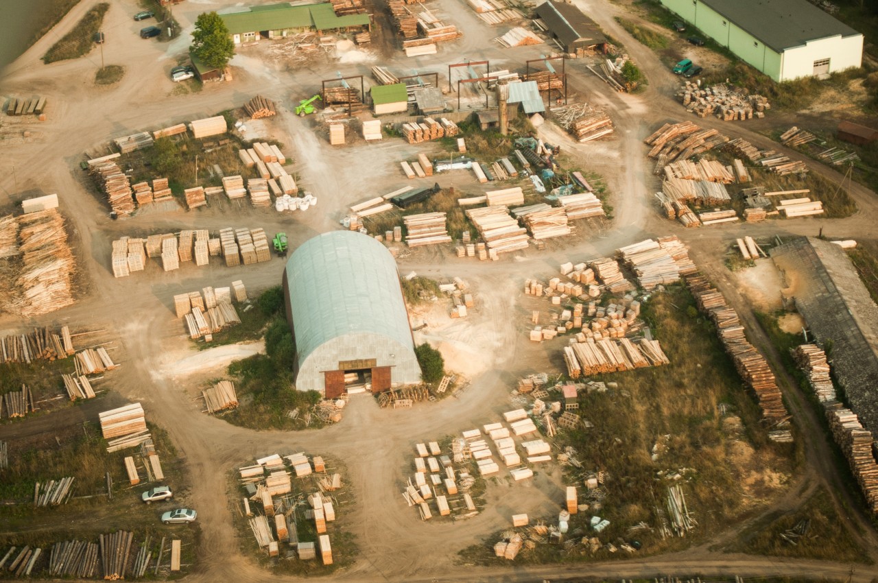 Aerial photo of a lumber yard, where lumber prices are truly set