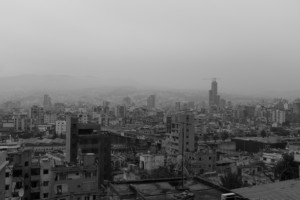 The Beirut skyline in black and white