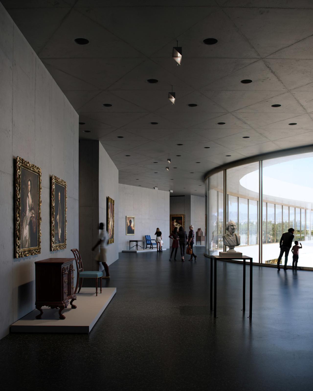 interior rendering of a contemporary museum building in the LACMA