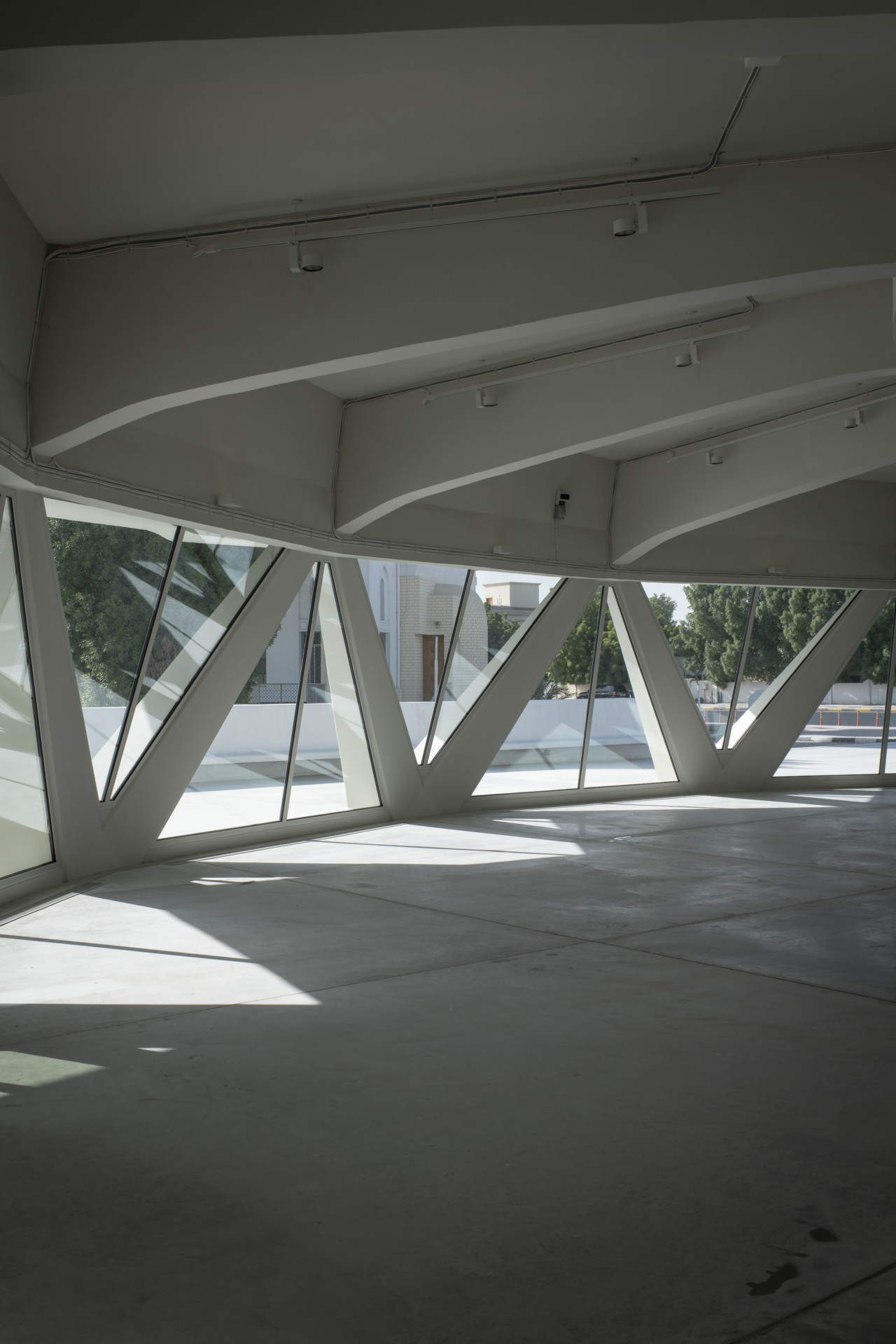 Interior of a concrete pavilion with concrete floors and structure