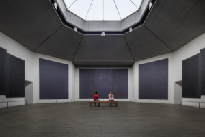 Inside the renovated Rothko Chapel, with an octagonal skylight