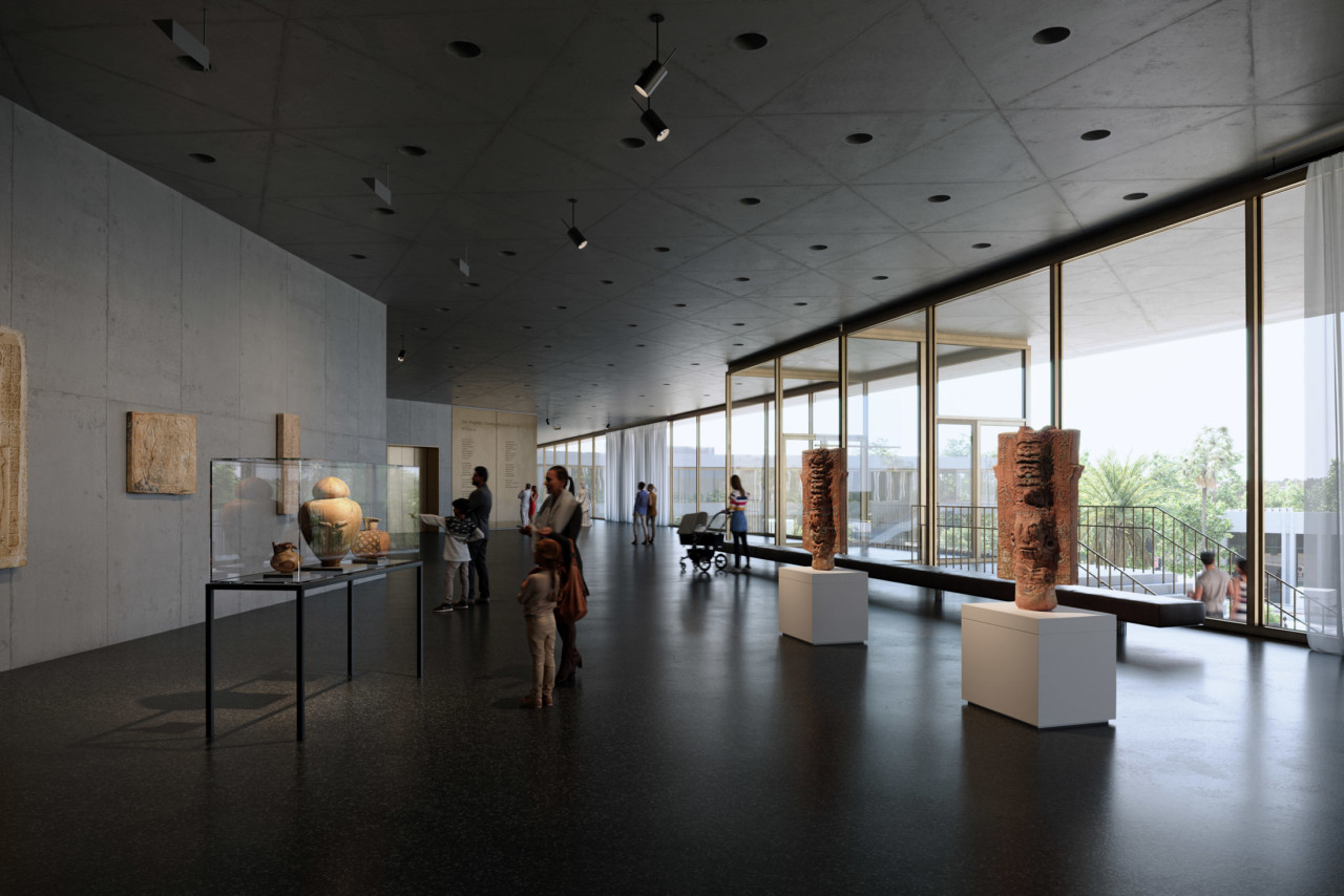 interior rendering of a contemporary museum building, inside the new lacma