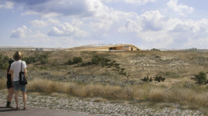 Rendering of the future Theodore Roosevelt Presidential Library emerging from the landscape