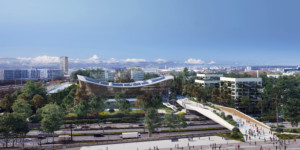 aerial view of planned olympics aquatic center in Paris