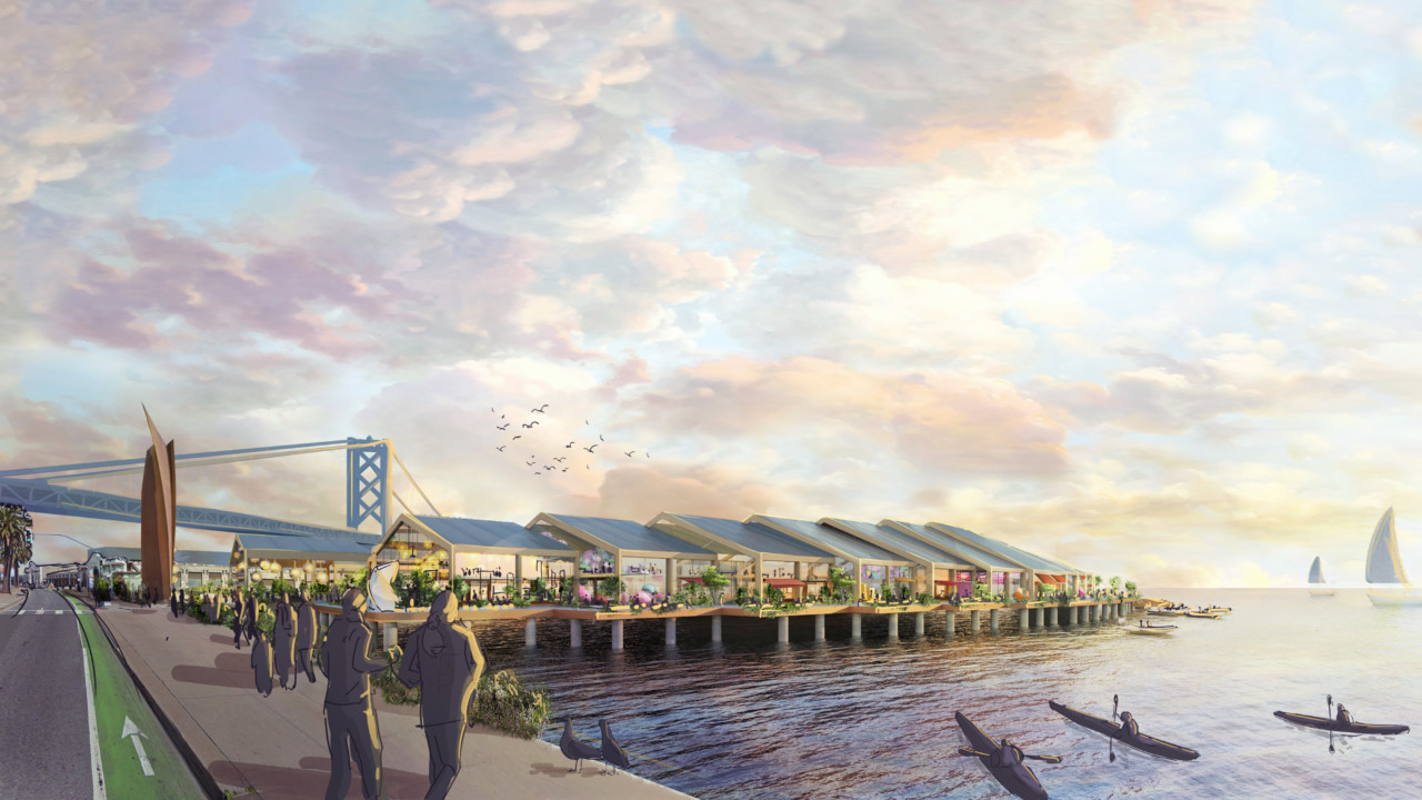 illustration of a proposed mixed-use campus and park at pier 30 san francisco