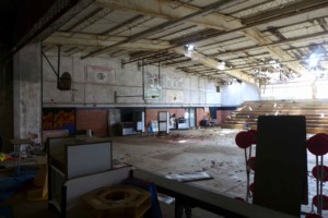 Interior of a crumbling segregation-era gym, the type being looked at by tulane researchers