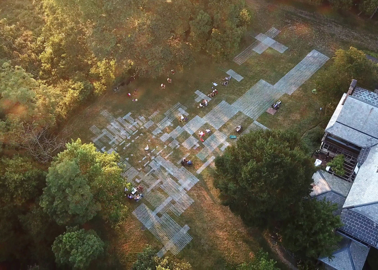 aerial photo of art installation