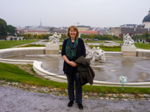 Deborah Dietsch, a woman in front of a fountain