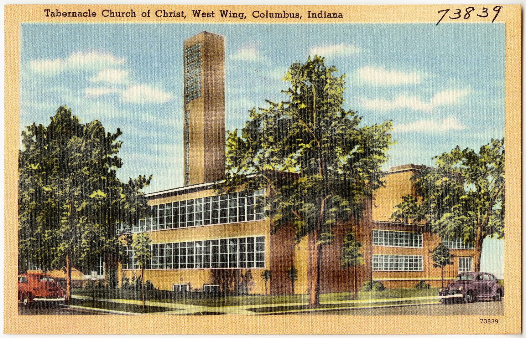 vintage postcard of modernist First Christian Church