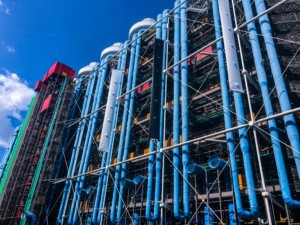 The inside-out centre pompidou, covered in blue pipes, was designed by a team lead by Richard Rogers