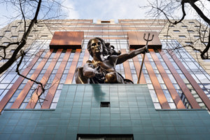 Image of the Portland Building's entrance and sculpture