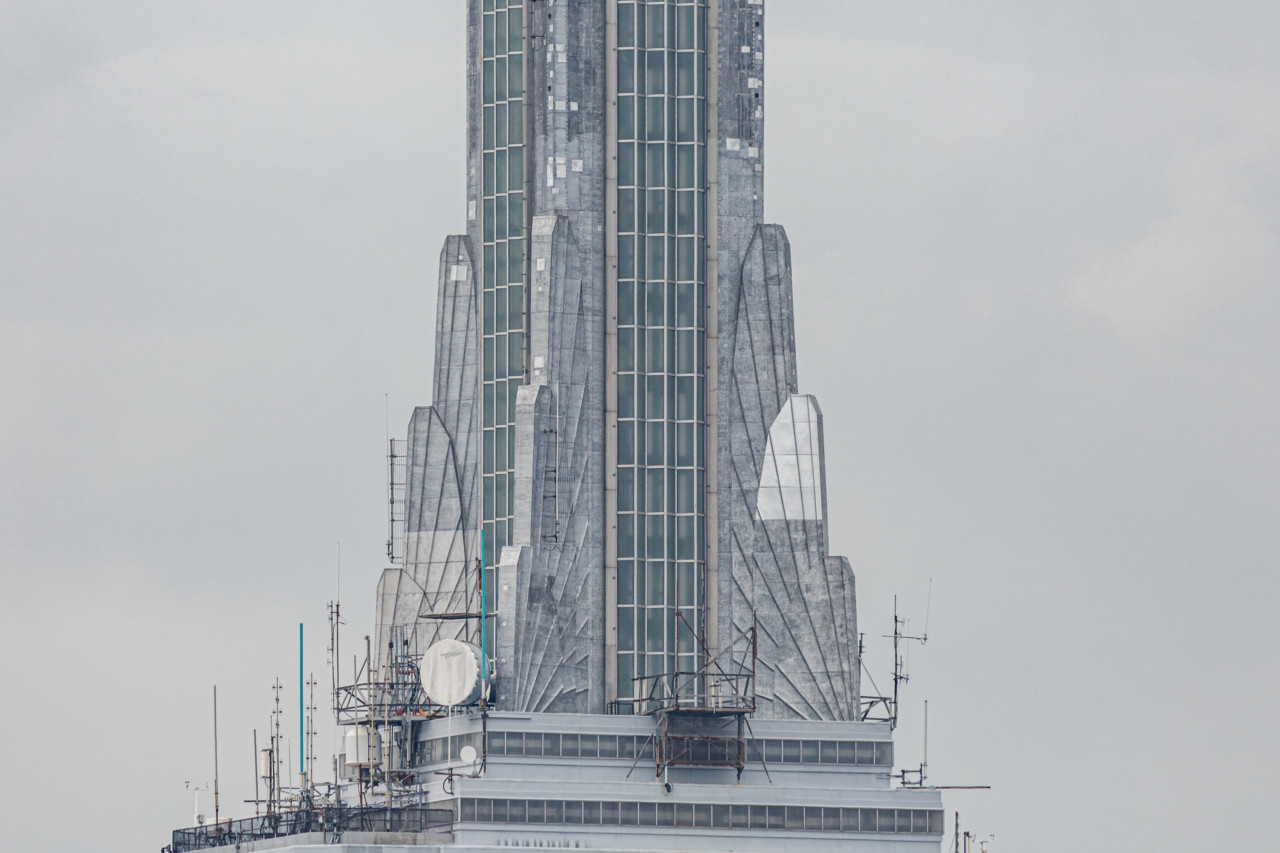 Image of the spire during restoration