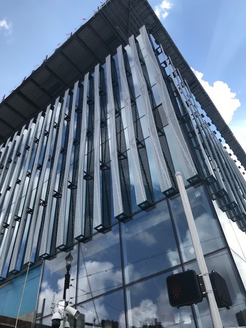 Image of curtain wall for the Ion with vertical louvers