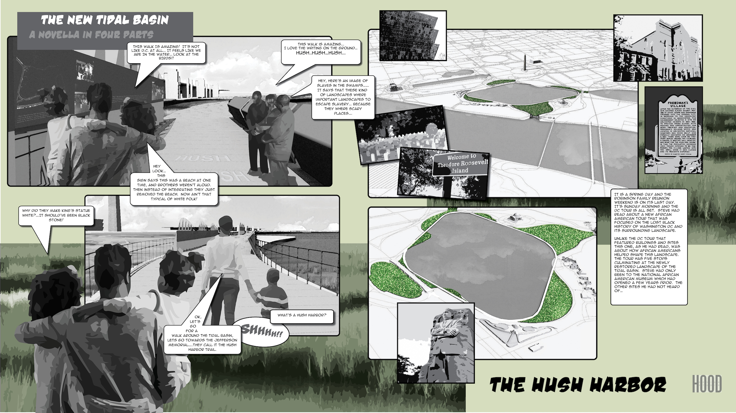 a page from a graphic novella about the future of the national mall tidal basin
