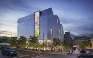 Exterior night rendering of the El Paso Children’s Museum, with lights embedded across the facade